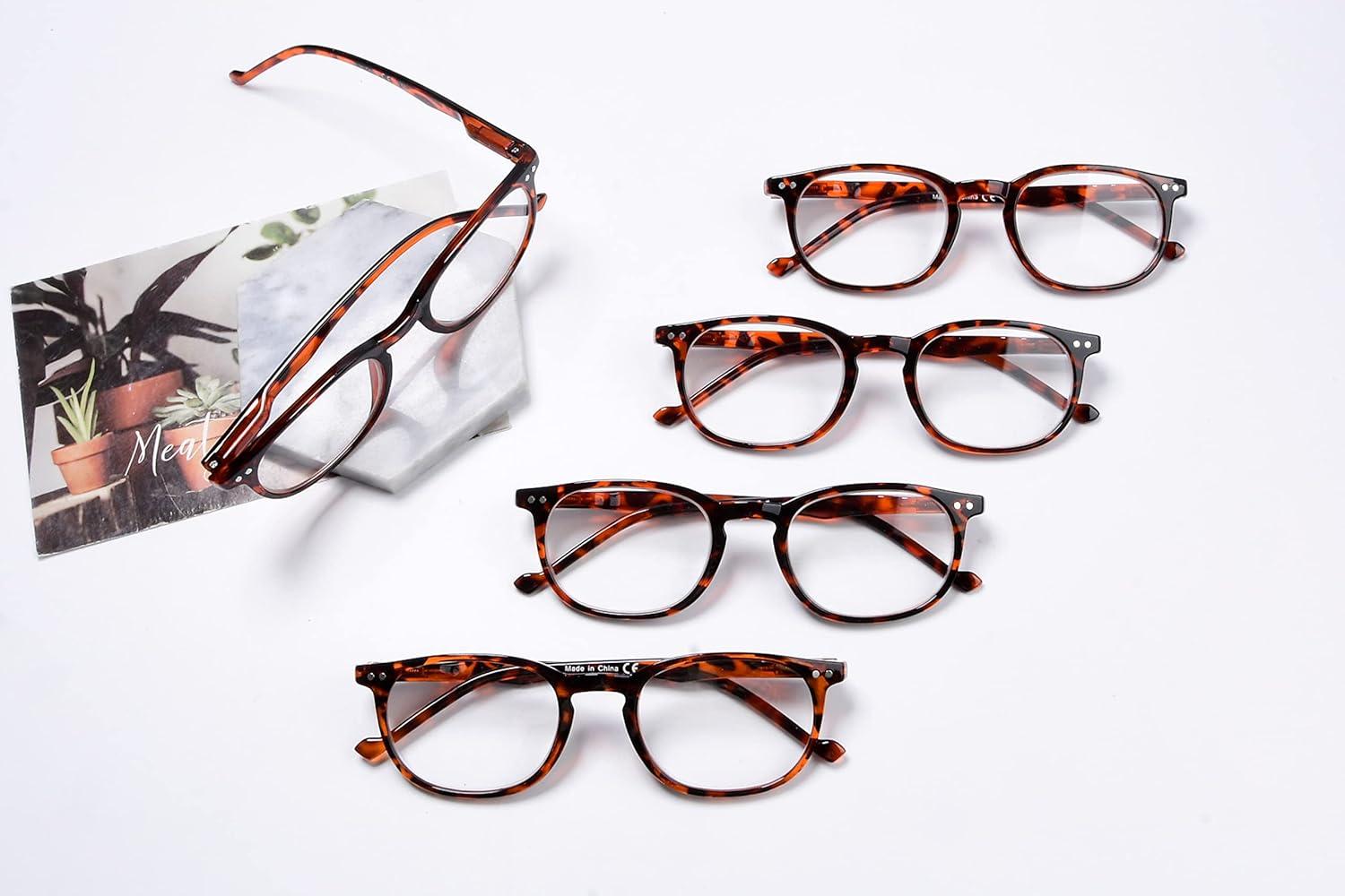 imageEyekepper 5 Pack Retro Design Blue Light Blocking Readers Blue Glare Filter Computer Reading Glasses Amber Tinted 150Tortoise5pcs All Clear Lens