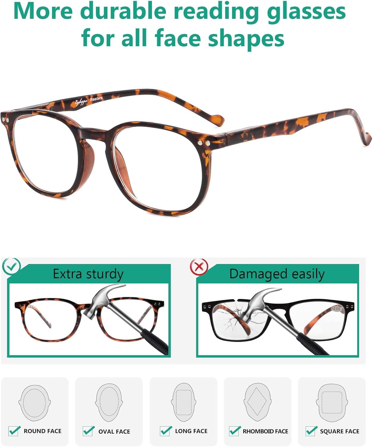 imageEyekepper 5 Pack Retro Design Blue Light Blocking Readers Blue Glare Filter Computer Reading Glasses Amber Tinted 150Tortoise5pcs All Clear Lens