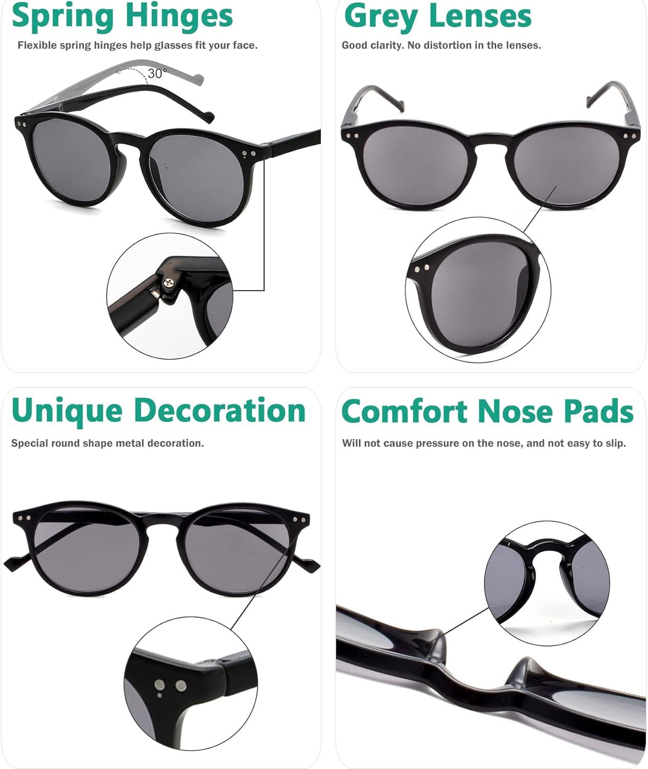 imageEyekepper 5Pack Oval Round Spring Hinges Eyeglasses Includes Sunglasses5pcs All Grey Lens
