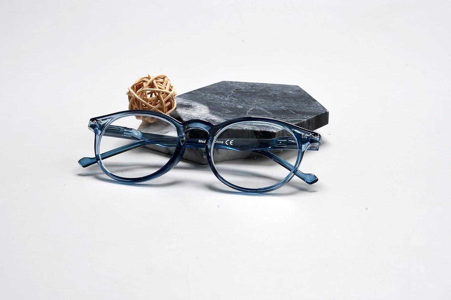imageEyekepper 5Pack Oval Round Spring Hinges Eyeglasses Includes SunglassesBlue5pcs All Clear Lens