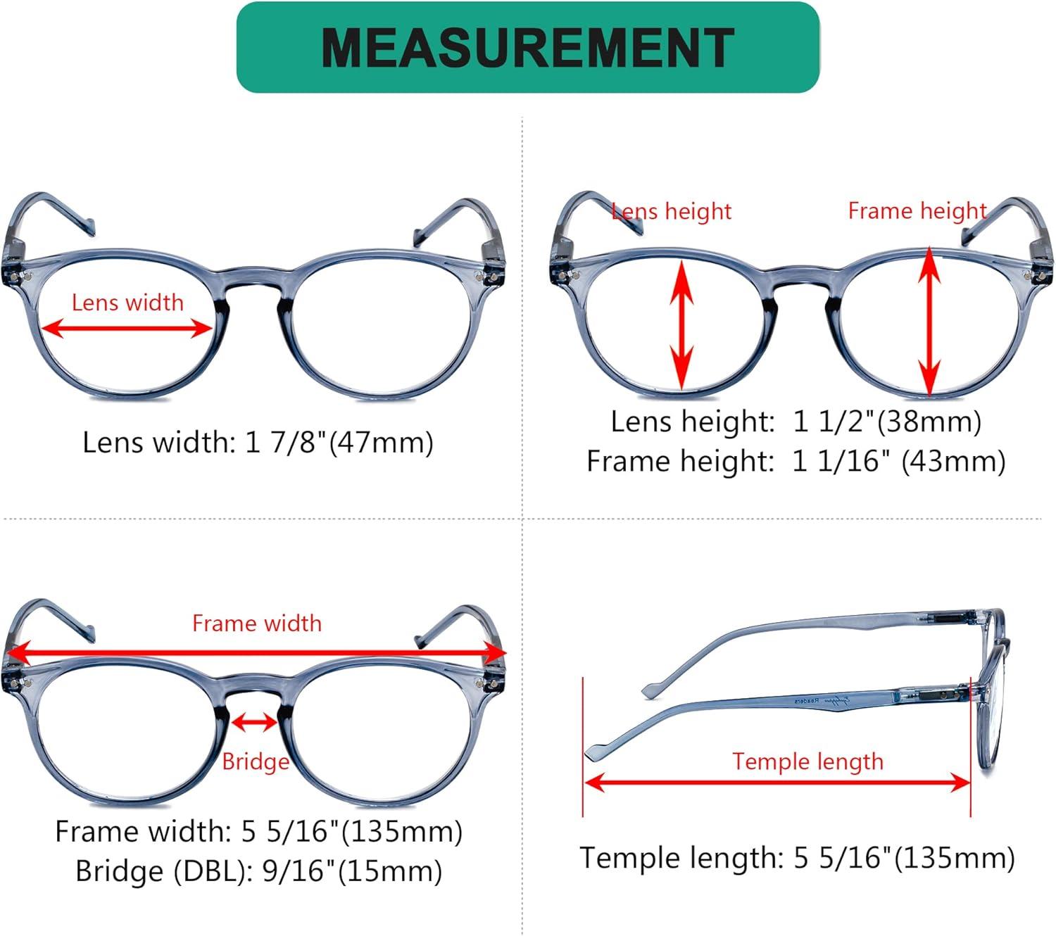 imageEyekepper 5Pack Oval Round Spring Hinges Eyeglasses Includes SunglassesBlue5pcs All Clear Lens
