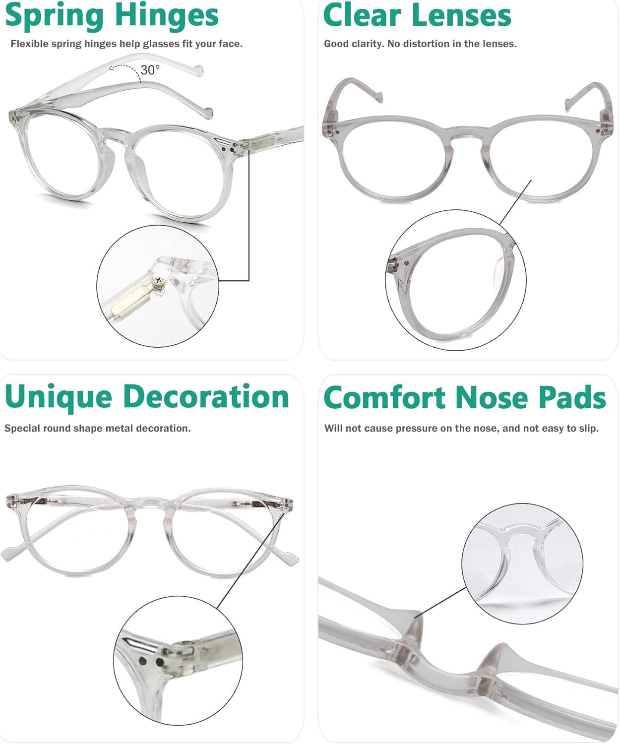 imageEyekepper 5Pack Oval Round Spring Hinges Eyeglasses Includes SunglassesClear5pcs All Clear Lens