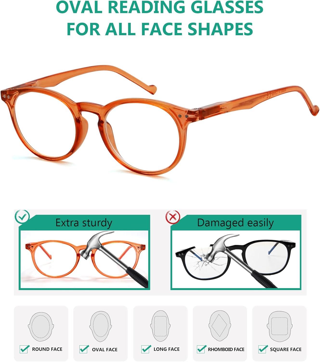 imageEyekepper 5Pack Oval Round Spring Hinges Eyeglasses Includes SunglassesOrange5pcs All Clear Lens