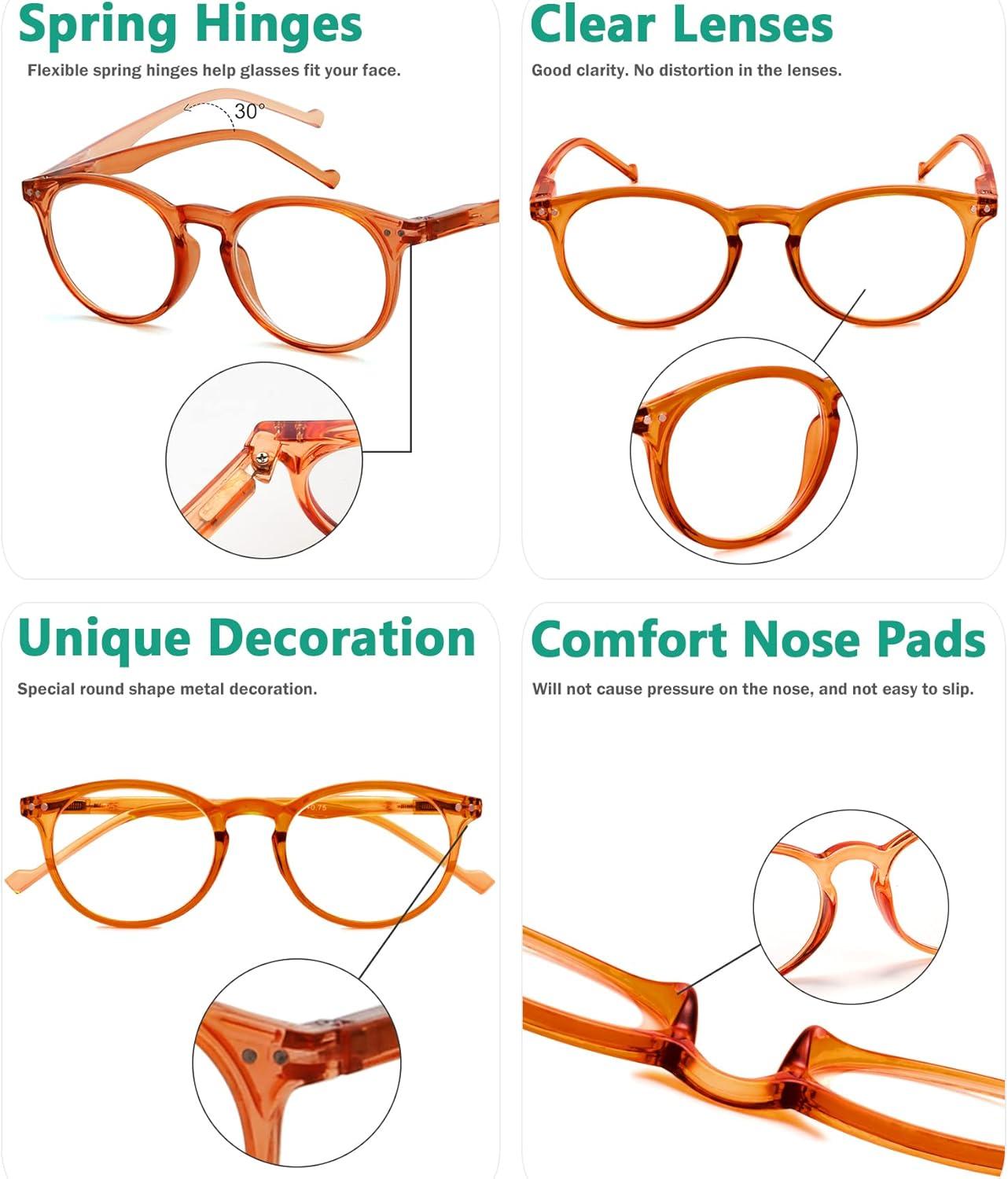 imageEyekepper 5Pack Oval Round Spring Hinges Eyeglasses Includes SunglassesOrange5pcs All Clear Lens