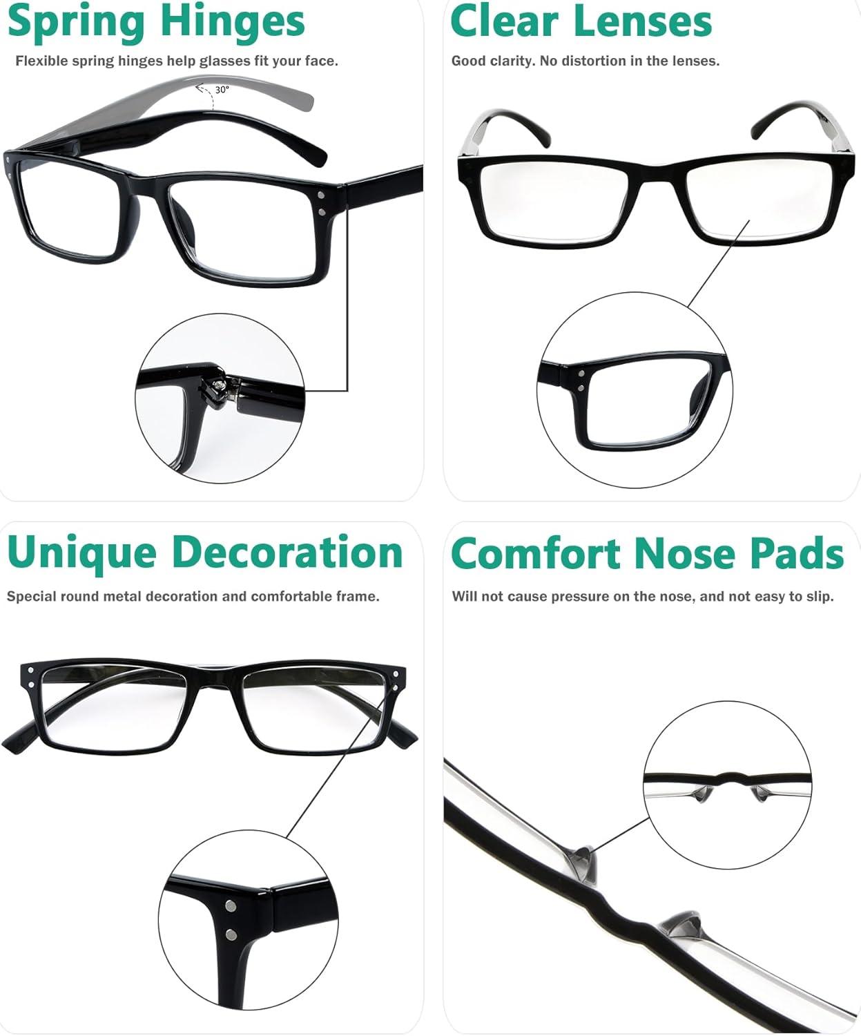 imageEyekepper Spring Hinge 5pack Retro Style Reading Glasses Sunshine Readers Grey LensBlack5pcs All Clear Lens
