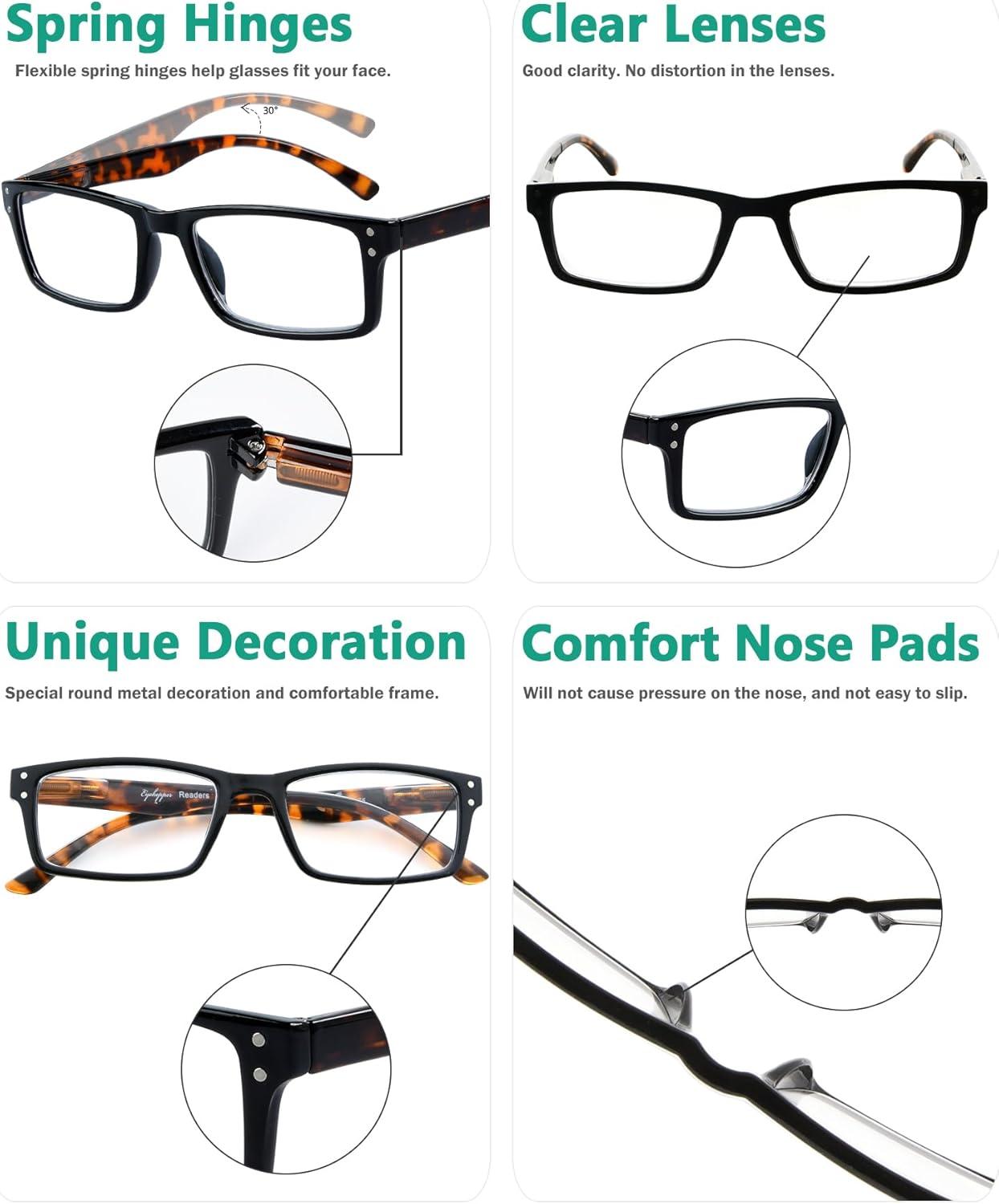 imageEyekepper Spring Hinge 5pack Retro Style Reading Glasses Sunshine Readers Grey LensDemi Arm5pcs All Clear Lens