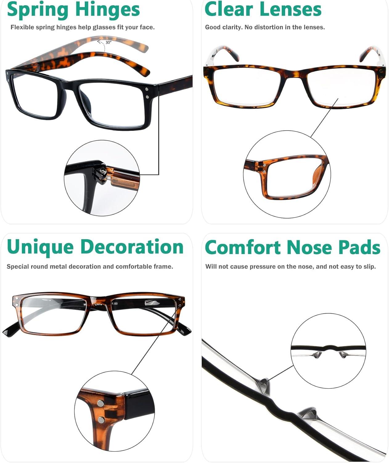 imageEyekepper Spring Hinge 5pack Retro Style Reading Glasses Sunshine Readers Grey LensRectangle 5 Pcs Mix