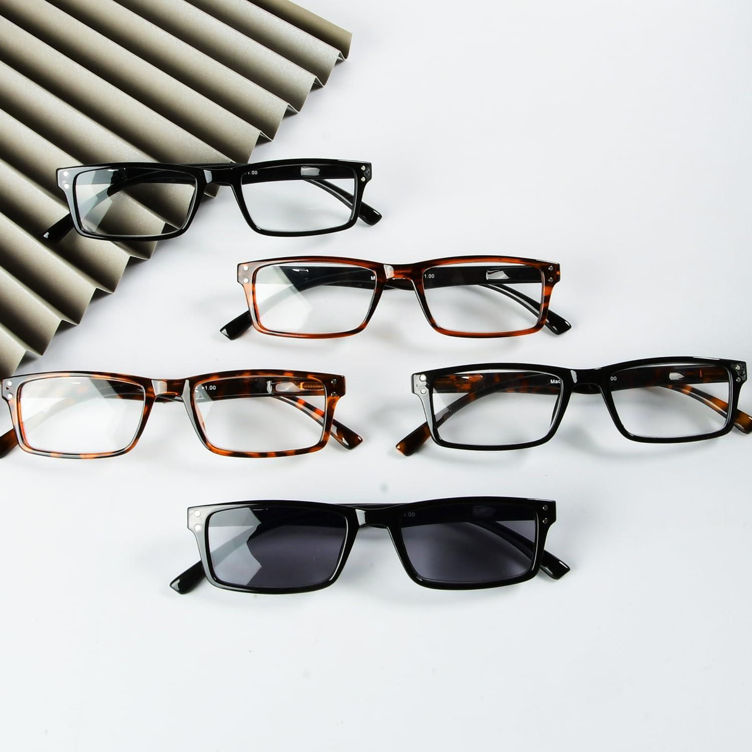 imageEyekepper Spring Hinge 5pack Retro Style Reading Glasses Sunshine Readers Grey LensRectangle 5 Pcs Mix
