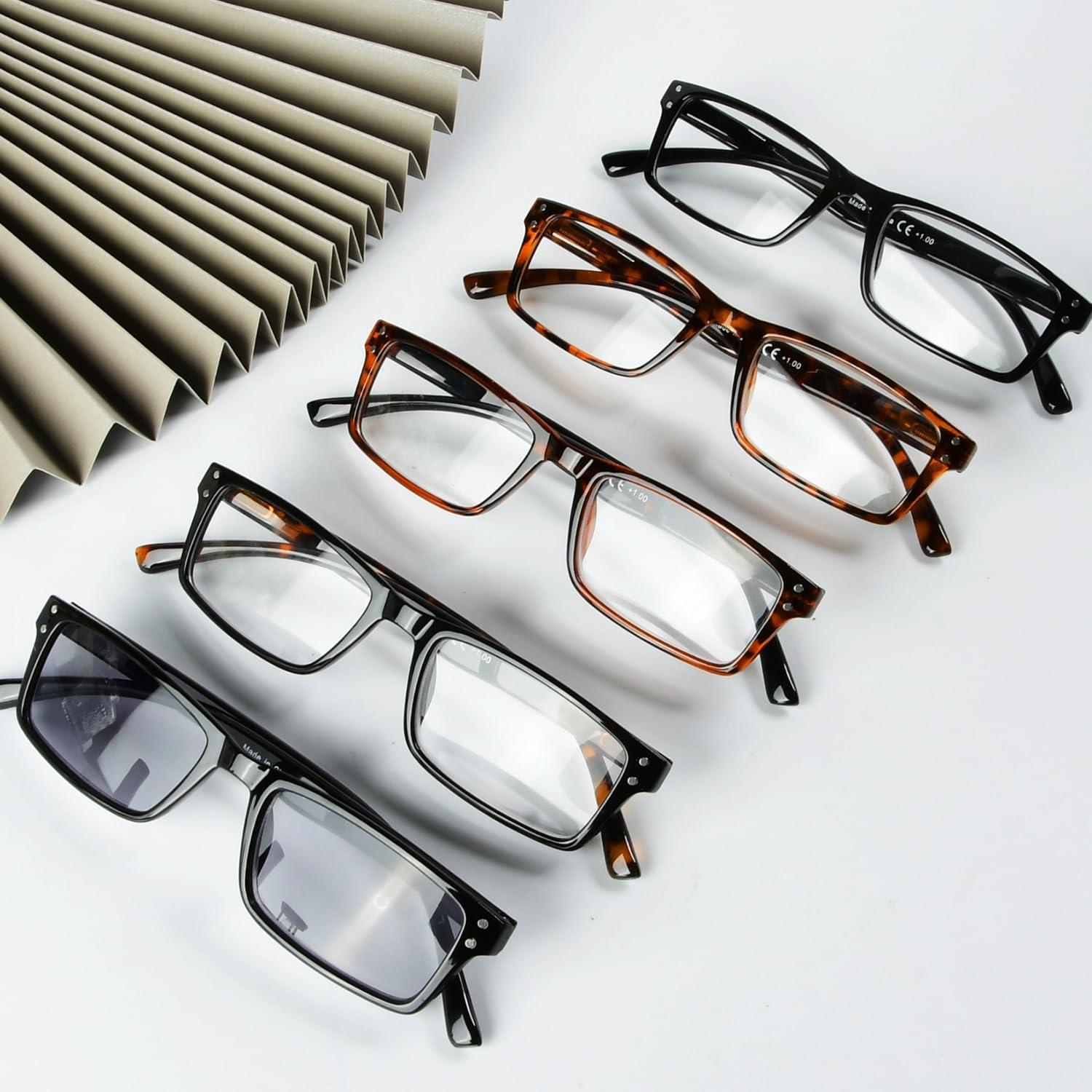 imageEyekepper Spring Hinge 5pack Retro Style Reading Glasses Sunshine Readers Grey LensRectangle 5 Pcs Mix