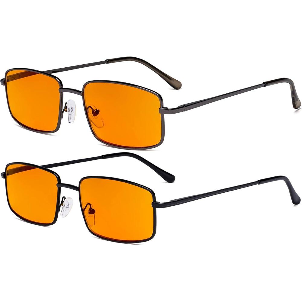 imageEyekepper 2 Pack Reading Glasses Blue Light Blocking Metal Frame Computer Readers Amber Tinted 050Blue Light Blockingb982 Pairs