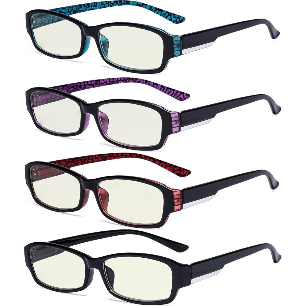 imageEyekepper 4pack Reading Glasses Blue Light Blocking for Women Amber Tinted 150Blue Light Blockingb404 Pairs