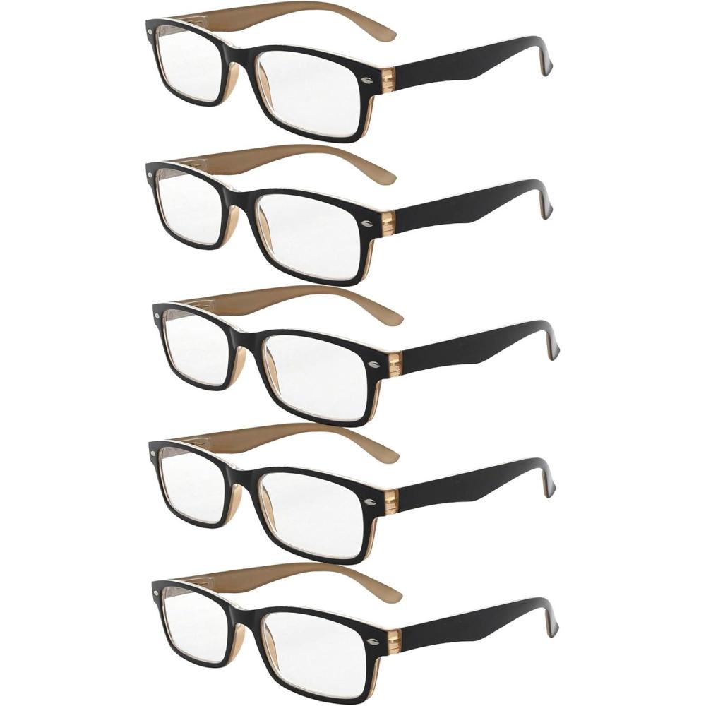 imageEyekepper 5 Pack Blue Light Filter Glasses Classic Computer Reading Glasses Orange Tinted 125Blackbrown 5pc All Clear Lens
