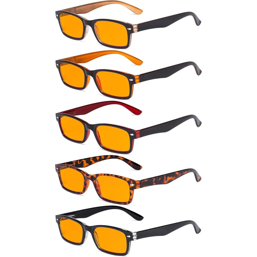 imageEyekepper 5 Pack Blue Light Filter Glasses Classic Computer Reading Glasses Orange Tinted 125Blue Light Blockingb985 Pairs
