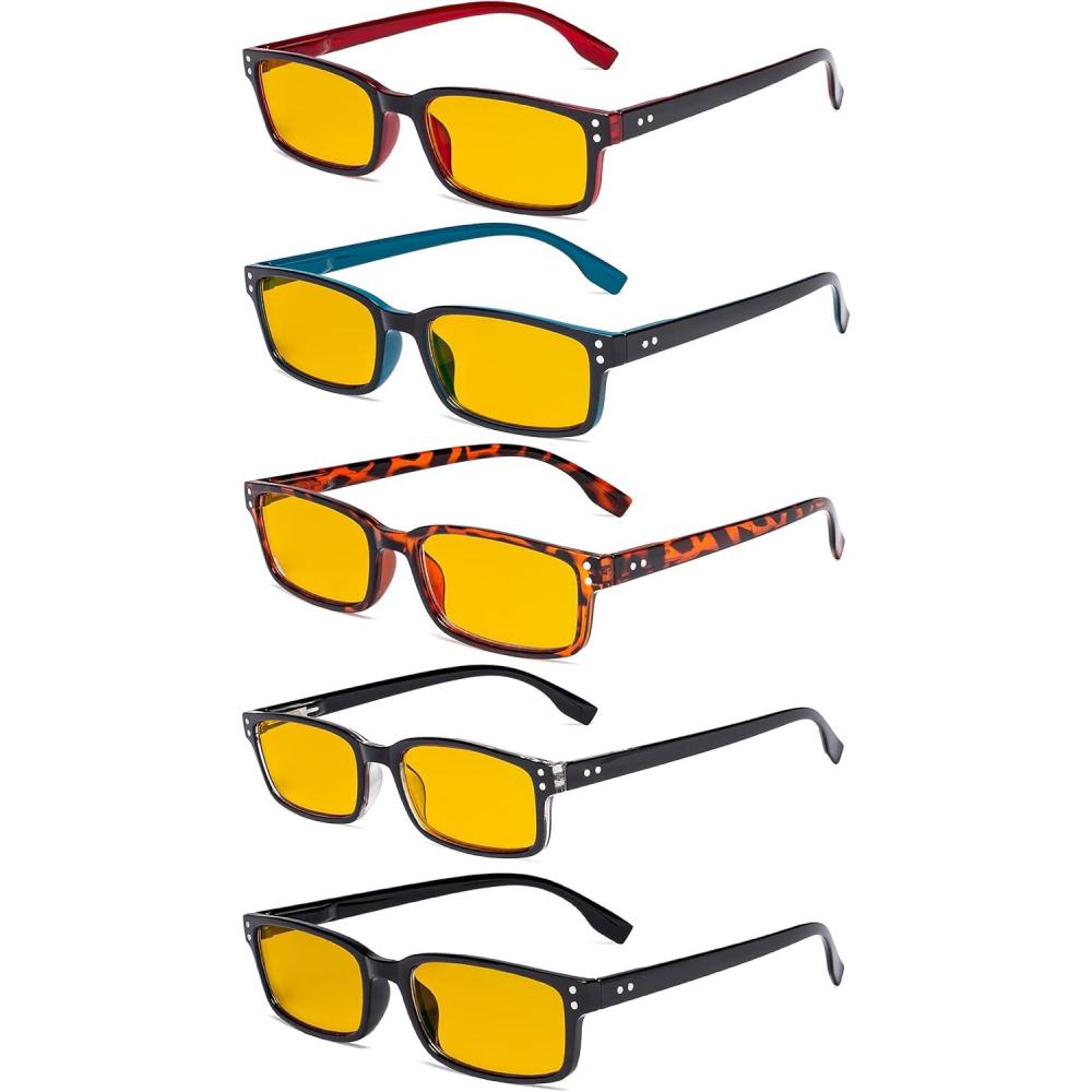 imageEyekepper 5 Pack Blue Light Filter Glasses Classic Rectangular Computer Eyeglasses Amber Tinted 000Blue Light Blockingb905 Pairs