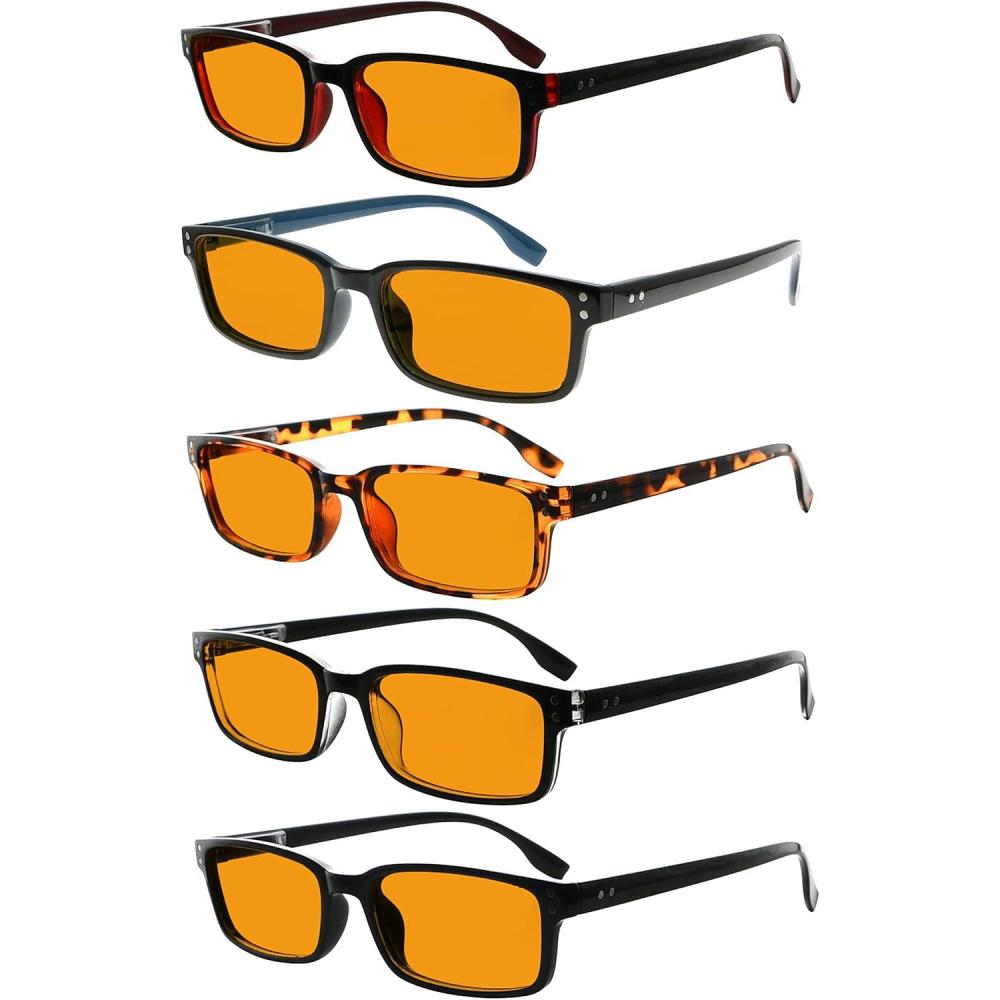 imageEyekepper 5 Pack Blue Light Filter Glasses Classic Rectangular Computer Eyeglasses Amber Tinted 000Blue Light Blockingb985 Pairs