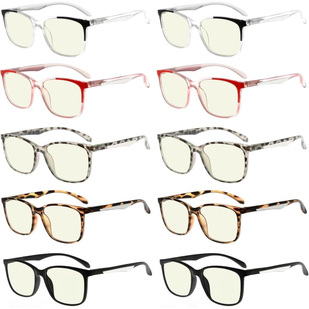 imageEyekepper 5 Pack Computer Glasses Digital Eye Strain Prevention Blue Light Filter Reading Glasses Amber Tinted 00010 Pack Mix  Uvr9113