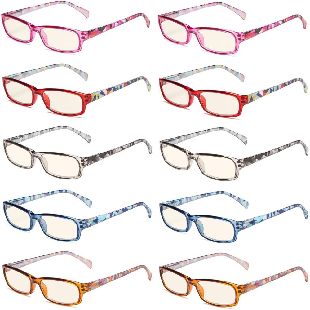 imageEyekepper 5 Pack Computer Glasses Digital Eye Strain Prevention Blue Light Filter Reading Glasses Amber Tinted 00010 Pack Mix  Uvrt1803
