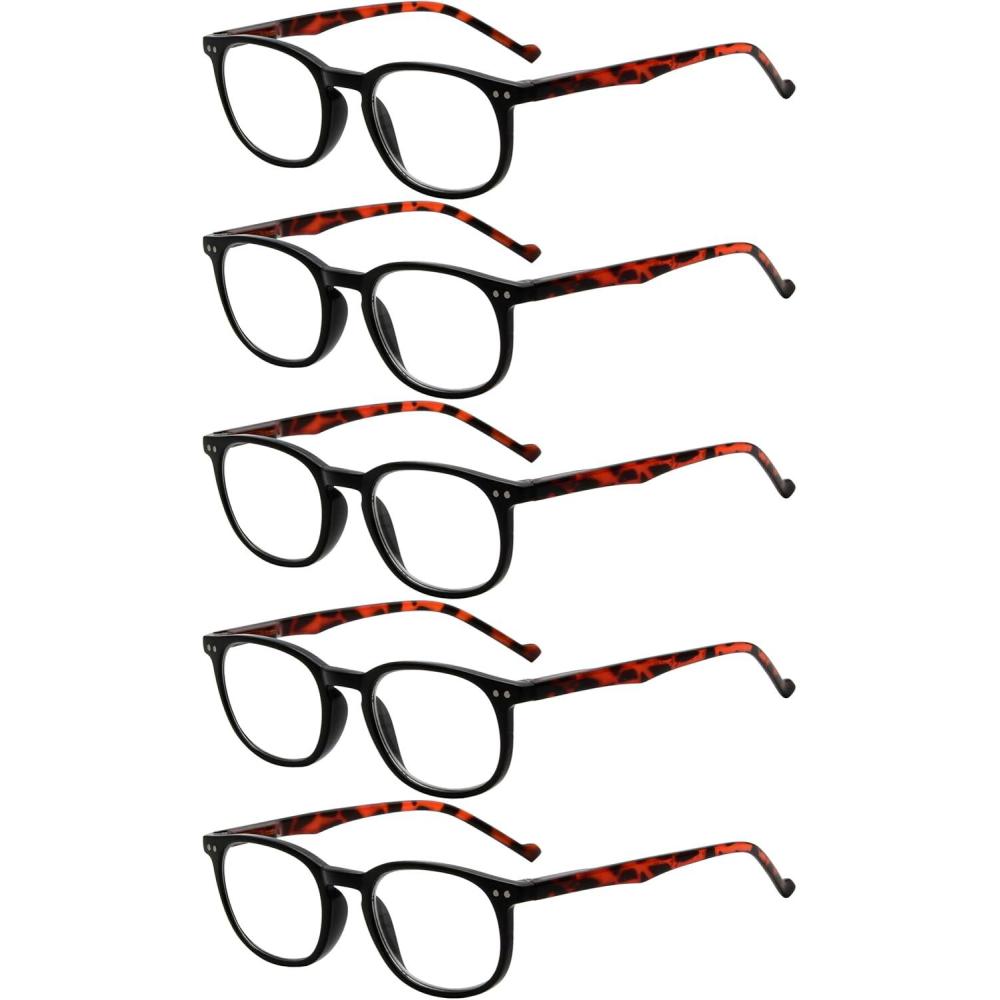 imageEyekepper 5 Pack Retro Design Blue Light Blocking Readers Blue Glare Filter Computer Reading Glasses Amber Tinted 150BlackTortoise5pcs All Clear Lens