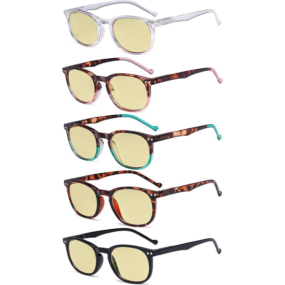 imageEyekepper 5 Pack Retro Design Blue Light Blocking Readers Blue Glare Filter Computer Reading Glasses Amber Tinted 150Blue Light Blockingb605 Pairs