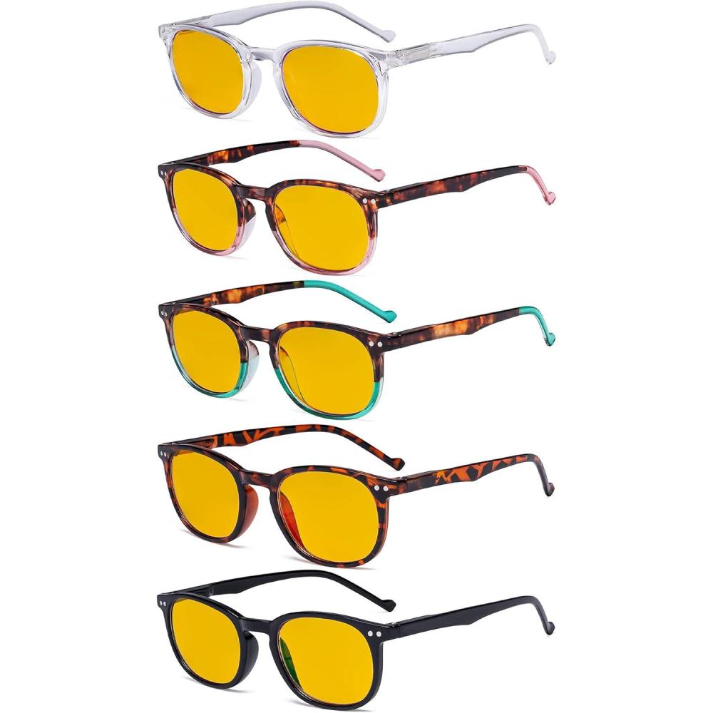 imageEyekepper 5 Pack Retro Design Blue Light Blocking Readers Blue Glare Filter Computer Reading Glasses Amber Tinted 150Blue Light Blockingb905 Pairs