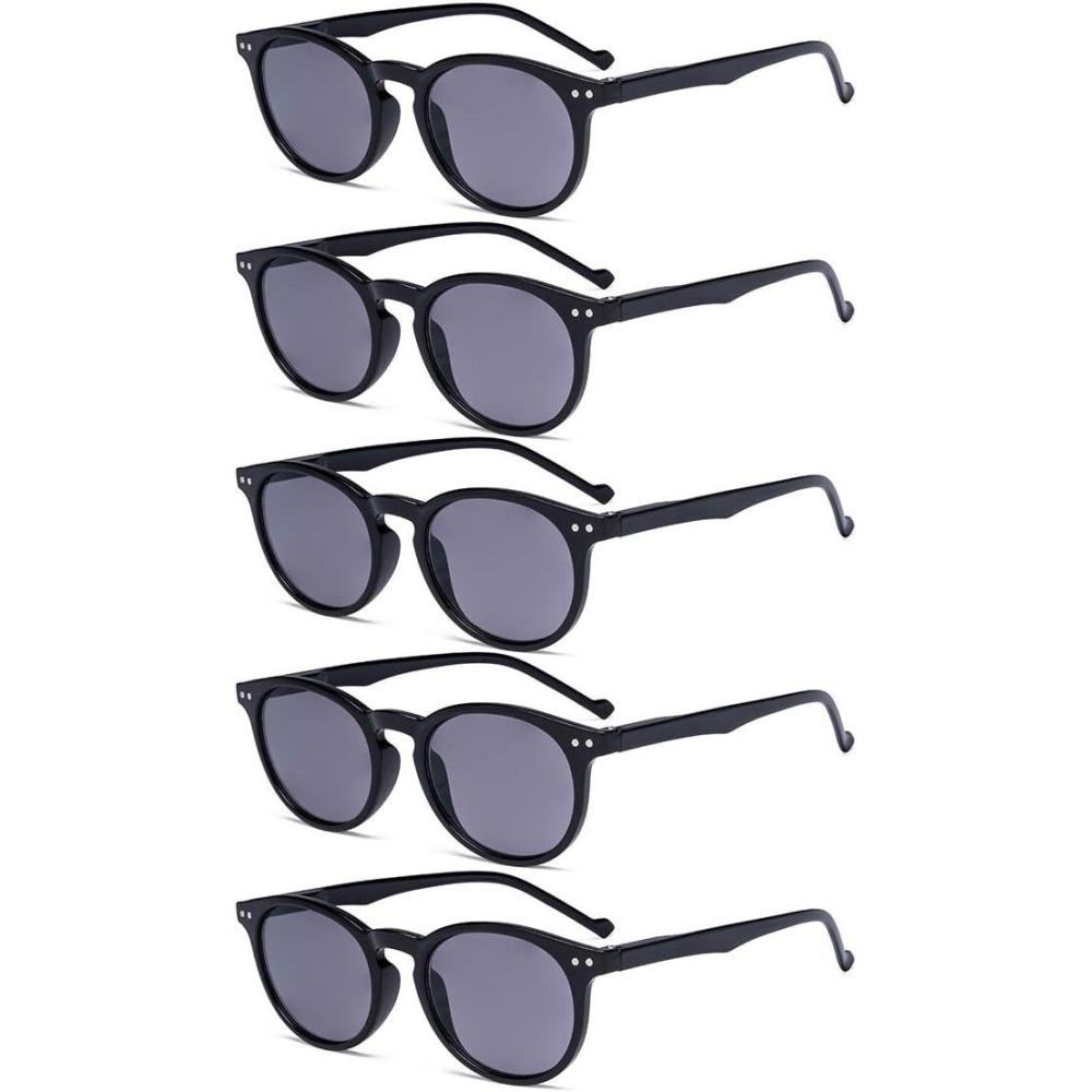 imageEyekepper 5Pack Oval Round Spring Hinges Eyeglasses Includes Sunglasses5pcs All Grey Lens