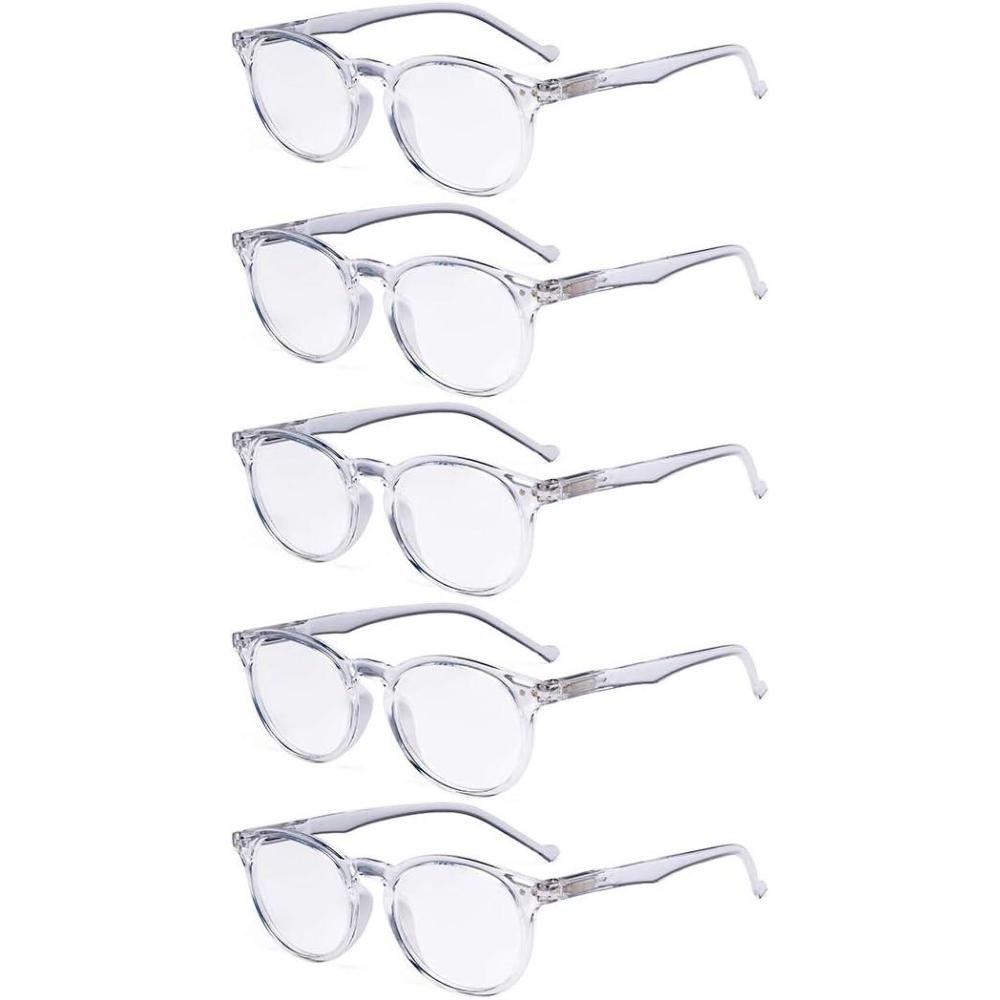 imageEyekepper 5Pack Oval Round Spring Hinges Eyeglasses Includes SunglassesClear5pcs All Clear Lens