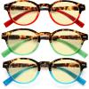 imageEyekepper 3 Pack Round Computer Reading Glasses Oval Stylish Blue Light Blocking Readers for Women with Amber Tinted 050Blue Light Blockingb603 Pairs