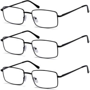 imageEyekepper 2 Pack Reading Glasses Blue Light Blocking Metal Frame Computer Readers Amber Tinted 050Black