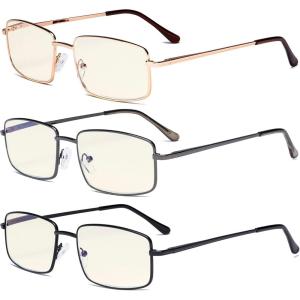 imageEyekepper 2 Pack Reading Glasses Blue Light Blocking Metal Frame Computer Readers Amber Tinted 050Blue Light Blockingb403 Pairs