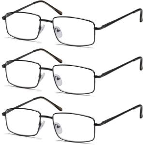 imageEyekepper 2 Pack Reading Glasses Blue Light Blocking Metal Frame Computer Readers Amber Tinted 050Gunmetal