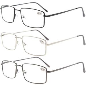 imageEyekepper 2 Pack Reading Glasses Blue Light Blocking Metal Frame Computer Readers Amber Tinted 050Mix