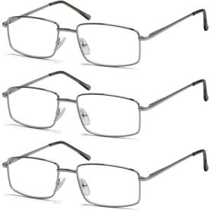 imageEyekepper 2 Pack Reading Glasses Blue Light Blocking Metal Frame Computer Readers Amber Tinted 050Silver