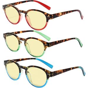 imageEyekepper 3 Pack Round Computer Reading Glasses Oval Stylish Blue Light Blocking Readers for Women with Amber Tinted 050Blue Light Blockingb603 Pairs