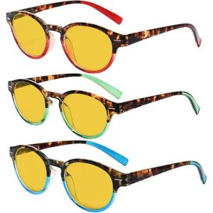 imageEyekepper 3 Pack Round Computer Reading Glasses Oval Stylish Blue Light Blocking Readers for Women with Amber Tinted 050Blue Light Blockingb903 Pairs