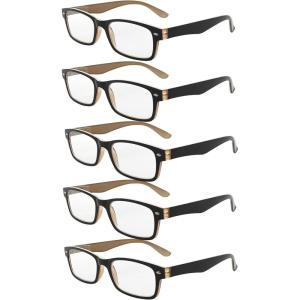 imageEyekepper 5 Pack Blue Light Filter Glasses Classic Computer Reading Glasses Orange Tinted 125Blackbrown 5pc All Clear Lens