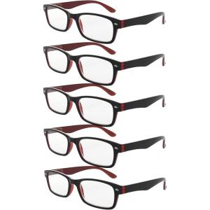 imageEyekepper 5 Pack Blue Light Filter Glasses Classic Computer Reading Glasses Orange Tinted 125Blackred 5pc All Clear Lens