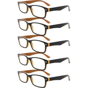imageEyekepper 5 Pack Blue Light Filter Glasses Classic Computer Reading Glasses Orange Tinted 125Blackyellow 5pc All Clear Lens