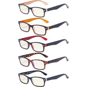 imageEyekepper 5 Pack Blue Light Filter Glasses Classic Computer Reading Glasses Orange Tinted 125Blue Light Blockingb405 Pairs