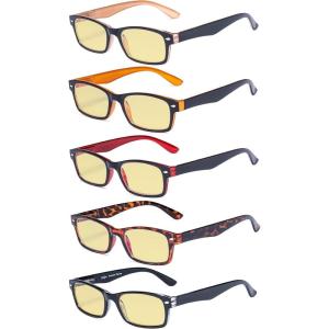 imageEyekepper 5 Pack Blue Light Filter Glasses Classic Computer Reading Glasses Orange Tinted 125Blue Light Blockingb605 Pairs