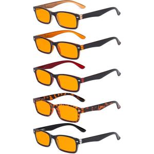 imageEyekepper 5 Pack Blue Light Filter Glasses Classic Computer Reading Glasses Orange Tinted 125Blue Light Blockingb985 Pairs
