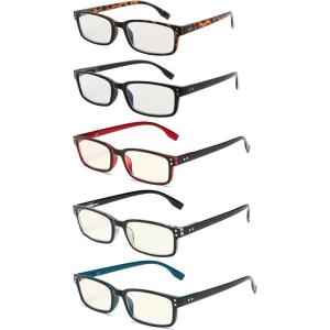 imageEyekepper 5 Pack Blue Light Filter Glasses Classic Rectangular Computer Eyeglasses Amber Tinted 000Blue Light Blockingb405 Pairs