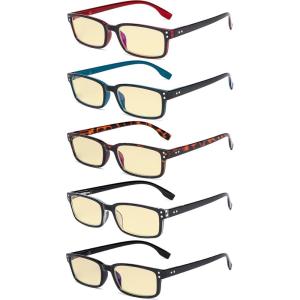 imageEyekepper 5 Pack Blue Light Filter Glasses Classic Rectangular Computer Eyeglasses Amber Tinted 000Blue Light Blockingb605 Pairs