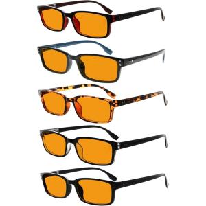 imageEyekepper 5 Pack Blue Light Filter Glasses Classic Rectangular Computer Eyeglasses Amber Tinted 000Blue Light Blockingb985 Pairs