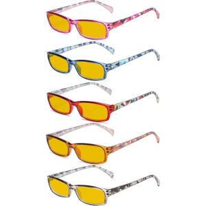 imageEyekepper 5 Pack Computer Glasses Digital Eye Strain Prevention Blue Light Filter Reading Glasses Amber Tinted 000Blue Light Blockingamber Tinted