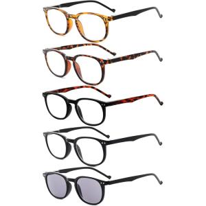 imageEyekepper 5 Pack Retro Design Blue Light Blocking Readers Blue Glare Filter Computer Reading Glasses Amber Tinted 1505 Pairs Mix
