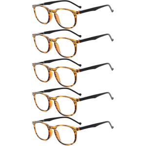imageEyekepper 5 Pack Retro Design Blue Light Blocking Readers Blue Glare Filter Computer Reading Glasses Amber Tinted 150Amber5pcs All Clear Lens