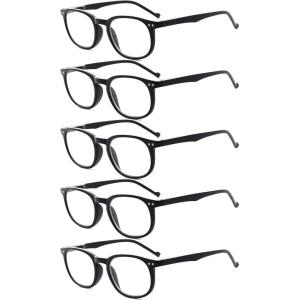 imageEyekepper 5 Pack Retro Design Blue Light Blocking Readers Blue Glare Filter Computer Reading Glasses Amber Tinted 150Black5pcs All Clear Lens