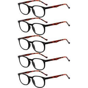imageEyekepper 5 Pack Retro Design Blue Light Blocking Readers Blue Glare Filter Computer Reading Glasses Amber Tinted 150BlackTortoise5pcs All Clear Lens