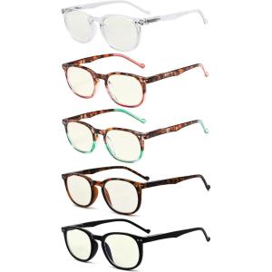 imageEyekepper 5 Pack Retro Design Blue Light Blocking Readers Blue Glare Filter Computer Reading Glasses Amber Tinted 150Blue Light Blockingb405 Pairs
