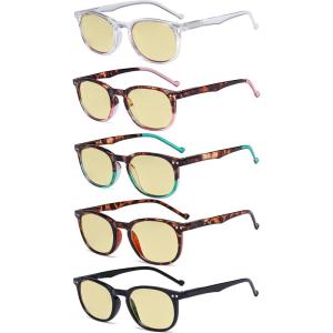 imageEyekepper 5 Pack Retro Design Blue Light Blocking Readers Blue Glare Filter Computer Reading Glasses Amber Tinted 150Blue Light Blockingb605 Pairs